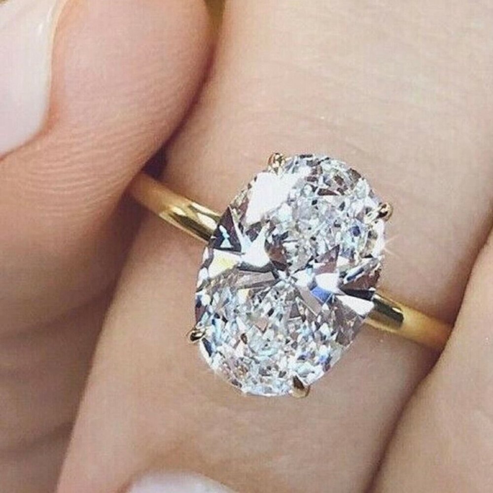2.50 CT Oval Cut Moissanite Solitaire Engagement Ring Solid 14K Yellow Gold